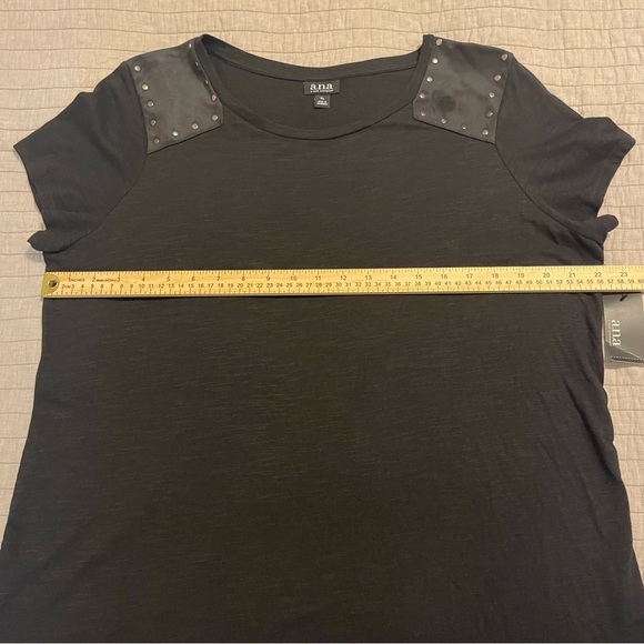 a.n.a. Solid Black Shirt with Faux Suede Grommet Shoulder Size XL - Picture 4 of 9